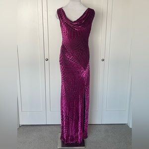 Vintage Escada Velvet Burnout Dress in Brown and Fuchsia Size 38